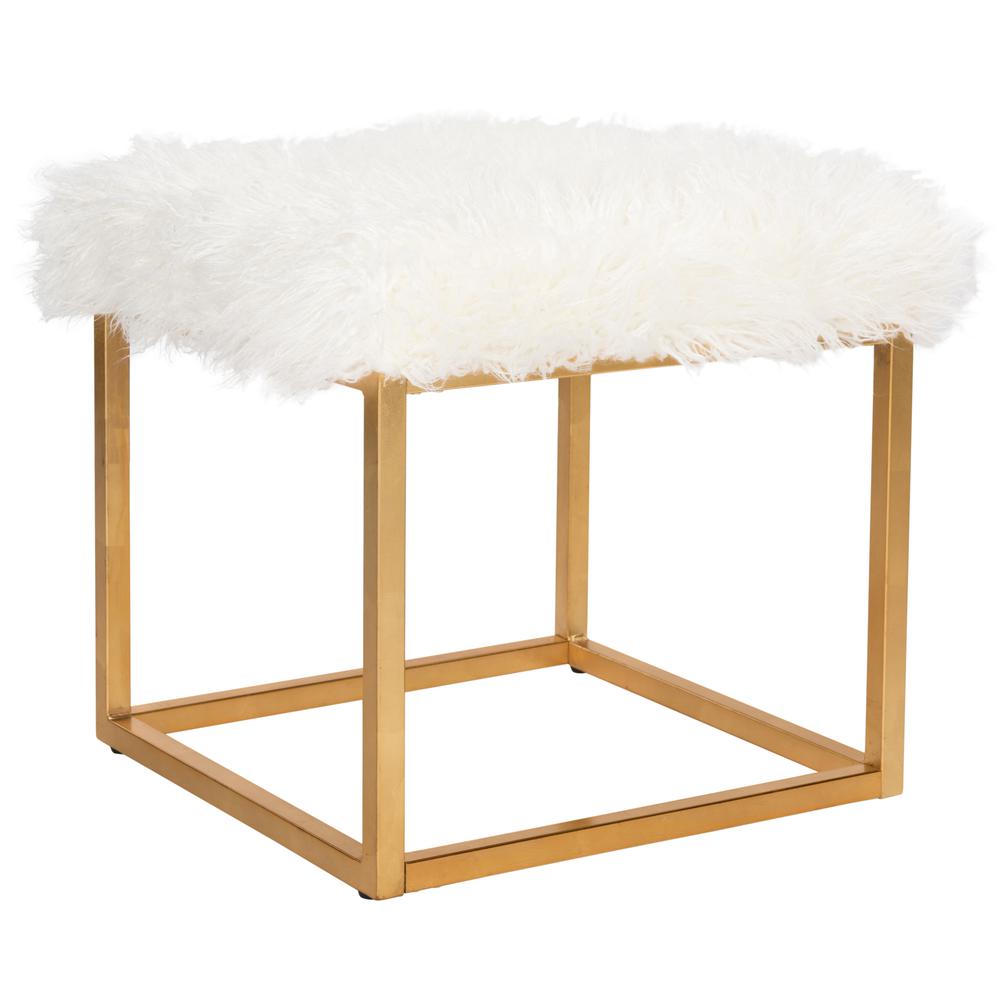 ROWAN CONTEMPORARY GLAM FAUX SHEEPKIN SQUARE OTTOMAN, FOX6288C