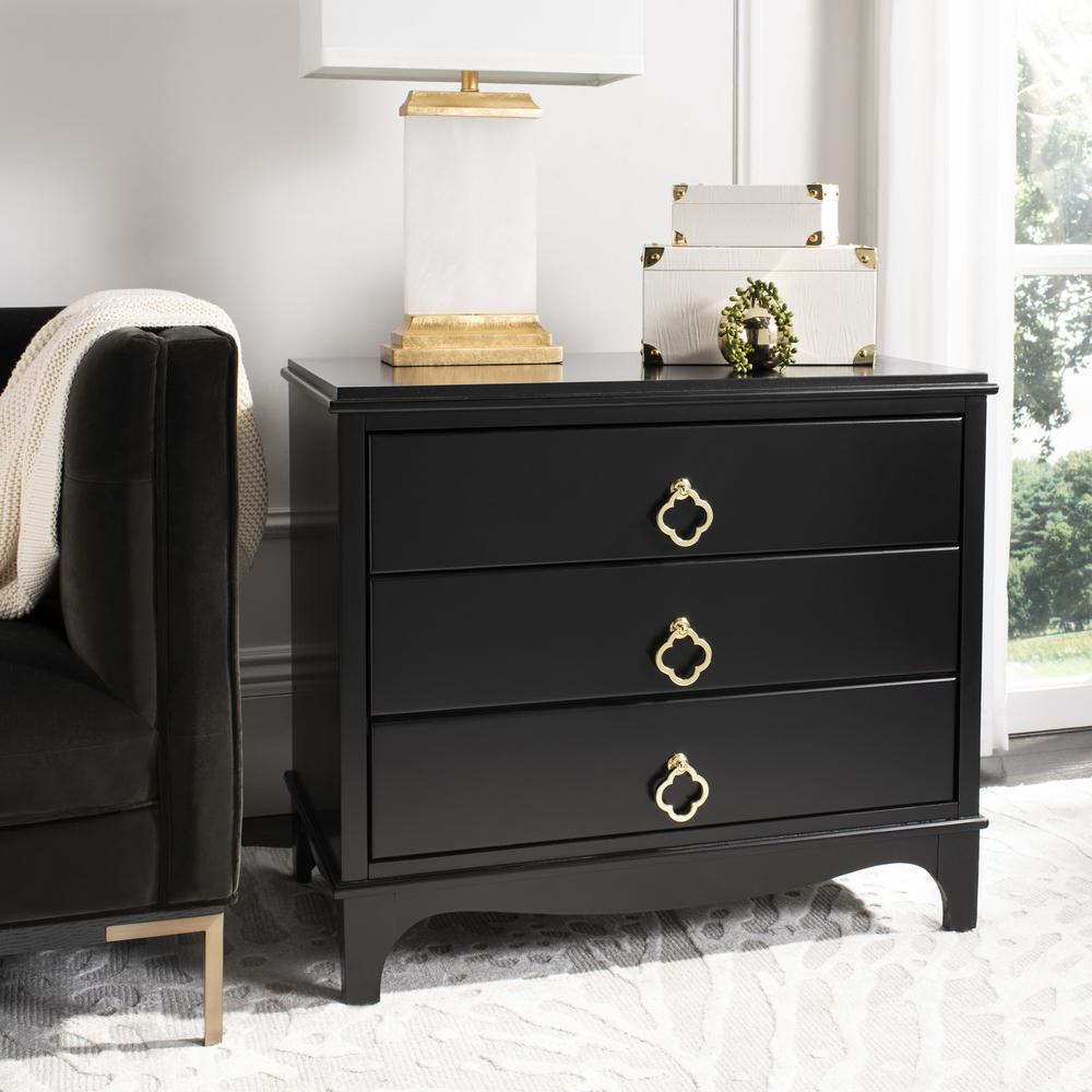 Hannon 3 Drawer Contemporary Nightstand, Black