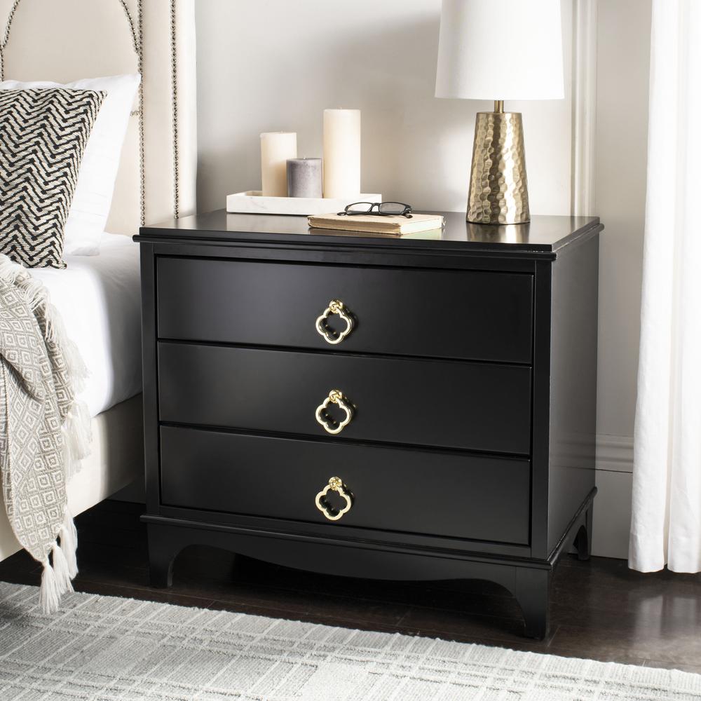 Hannon 3 Drawer Contemporary Nightstand, Black