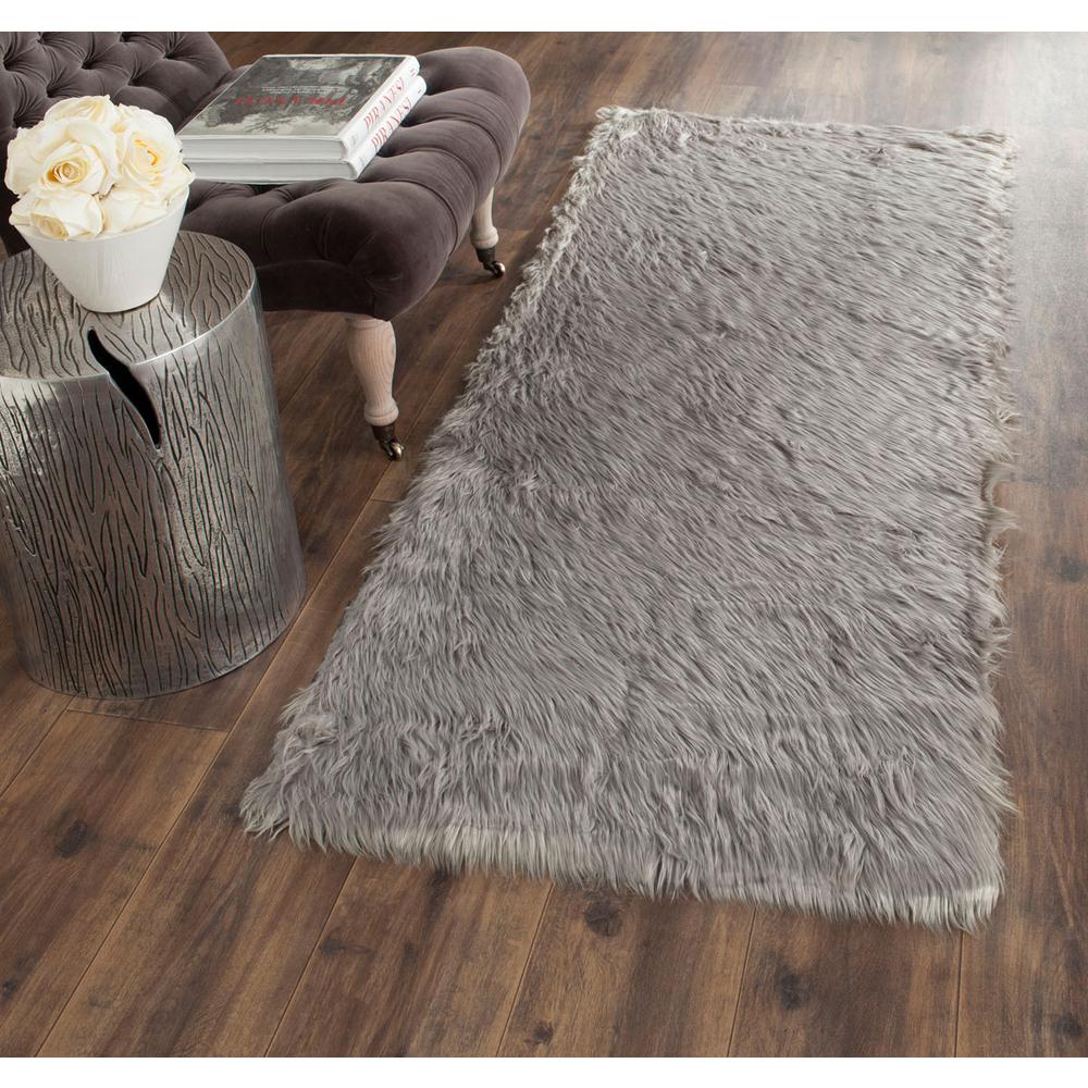 FAUX SHEEP SKIN, GREY, 2'-6" X 6', Area Rug, FSS235D-26