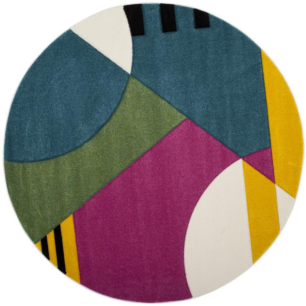 HOLLYWOOD, PEACOCK BLUE / FUCHSIA, 5'-3" X 5'-3" Round, Area Rug
