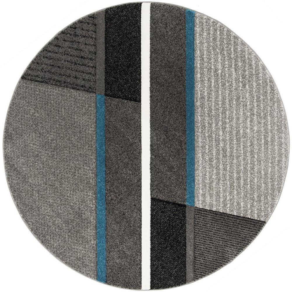 HOLLYWOOD, GREY / TEAL, 6'-7" X 6'-7" Round, Area Rug, HLW711D-7R