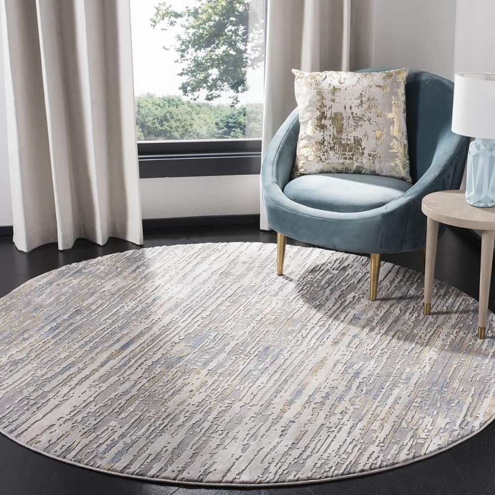 MEADOW 100, GREY / GOLD, 6'-7" X 6'-7" Round, Area Rug, MDW179D-7R