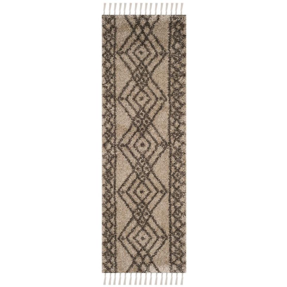 MOROCCAN FRINGE SHAG 200, MUSHROOM / GREY, 2'-3" X 7', Area Rug