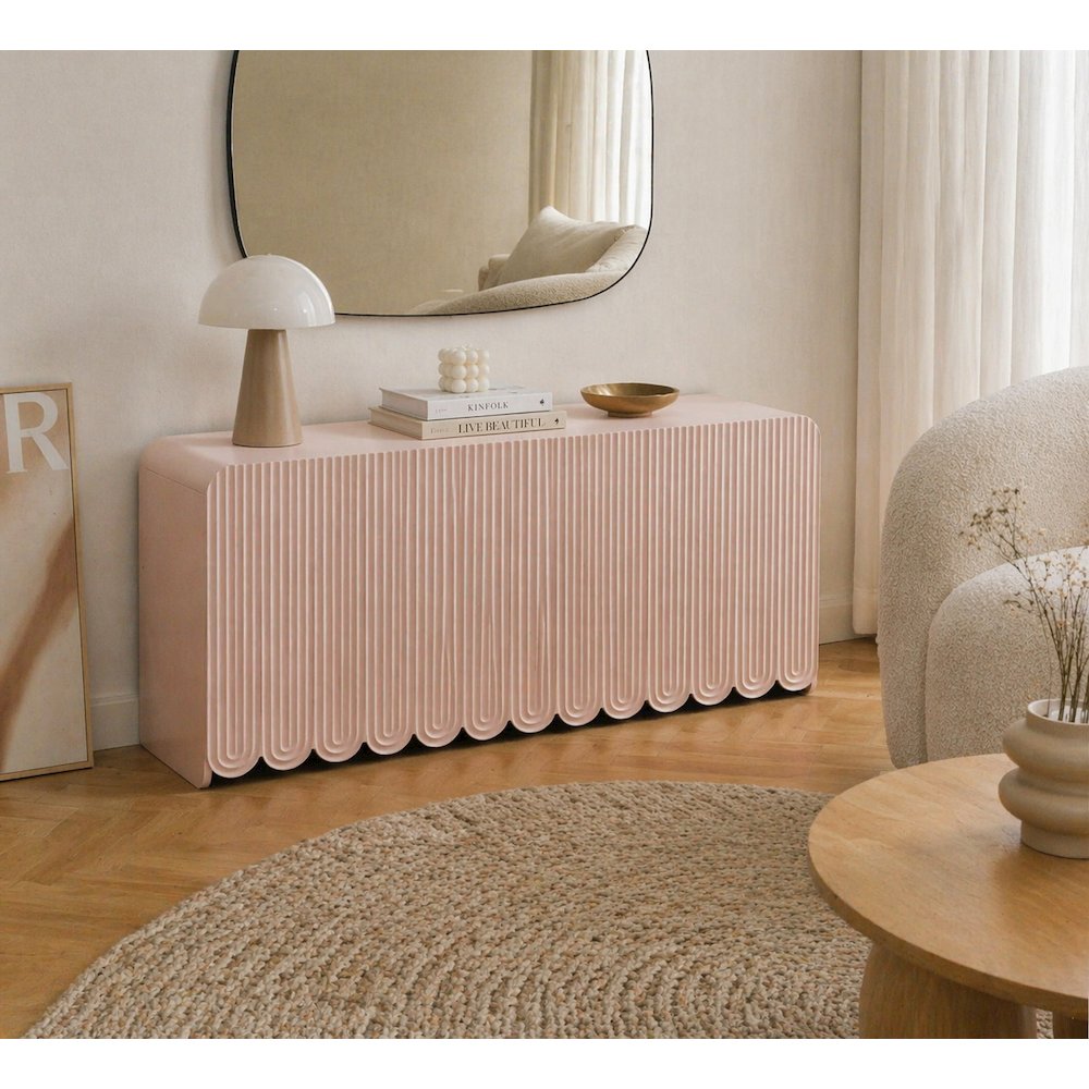 Fluted And Scalloped Sideboard Storage Cabinet In Elegant Finish