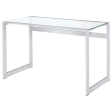 Modern Glass Top Desk with Chrome Metal Legs, Sleek Clear Glass Surface
