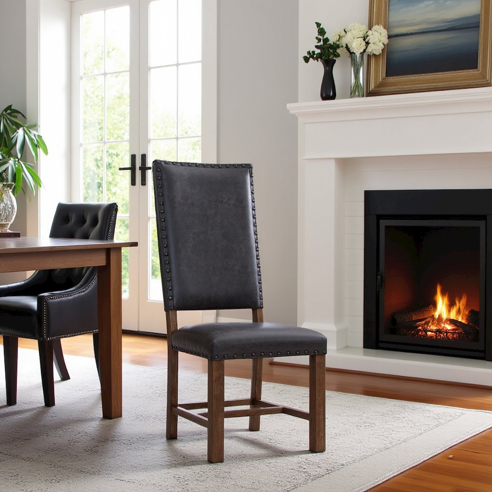Brown Tall Back Upholstered Dining Chairs Set of 2 with Foam Cushion