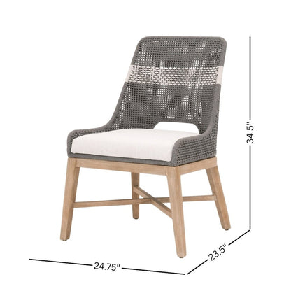 Gray Dining Chair 2-Piece Set, Solid Mahogany, Rope Pattern, X Base