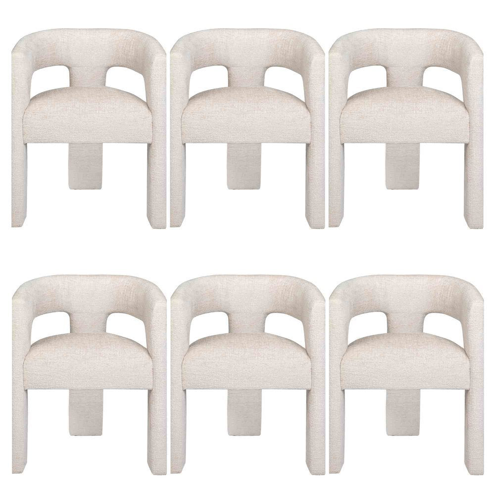 Jacquard Modern Accent Armchair, Sculptural Frame, Natural, Set of 6