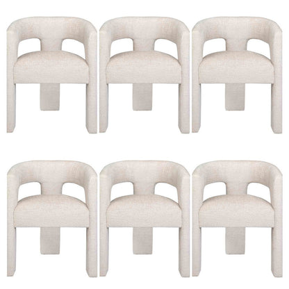 Jacquard Modern Accent Armchair, Sculptural Frame, Natural, Set of 6