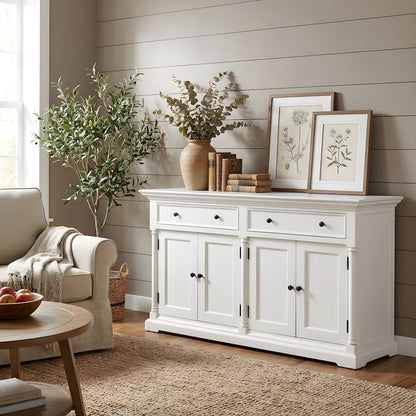 Mahogany & MDF Kitchen Buffet Sideboard with Doors and Drawers for Dining Room