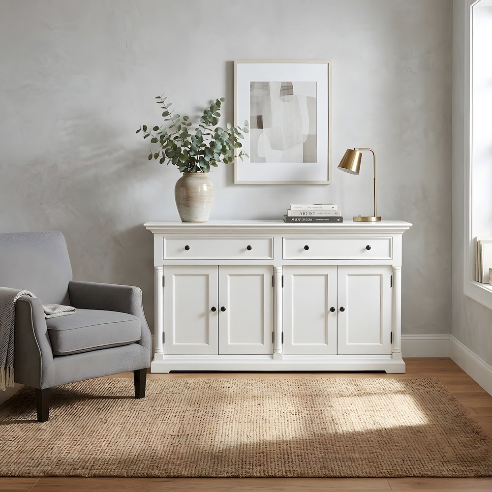 Mahogany & MDF Kitchen Buffet Sideboard with Doors and Drawers for Dining Room