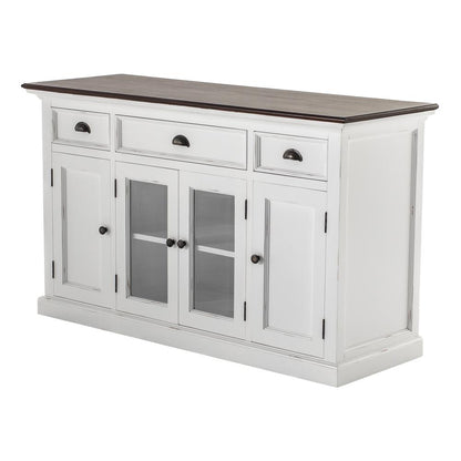 Shaker Style White Distress & Buffet with Glass Doors & Drawers, Belen Kox