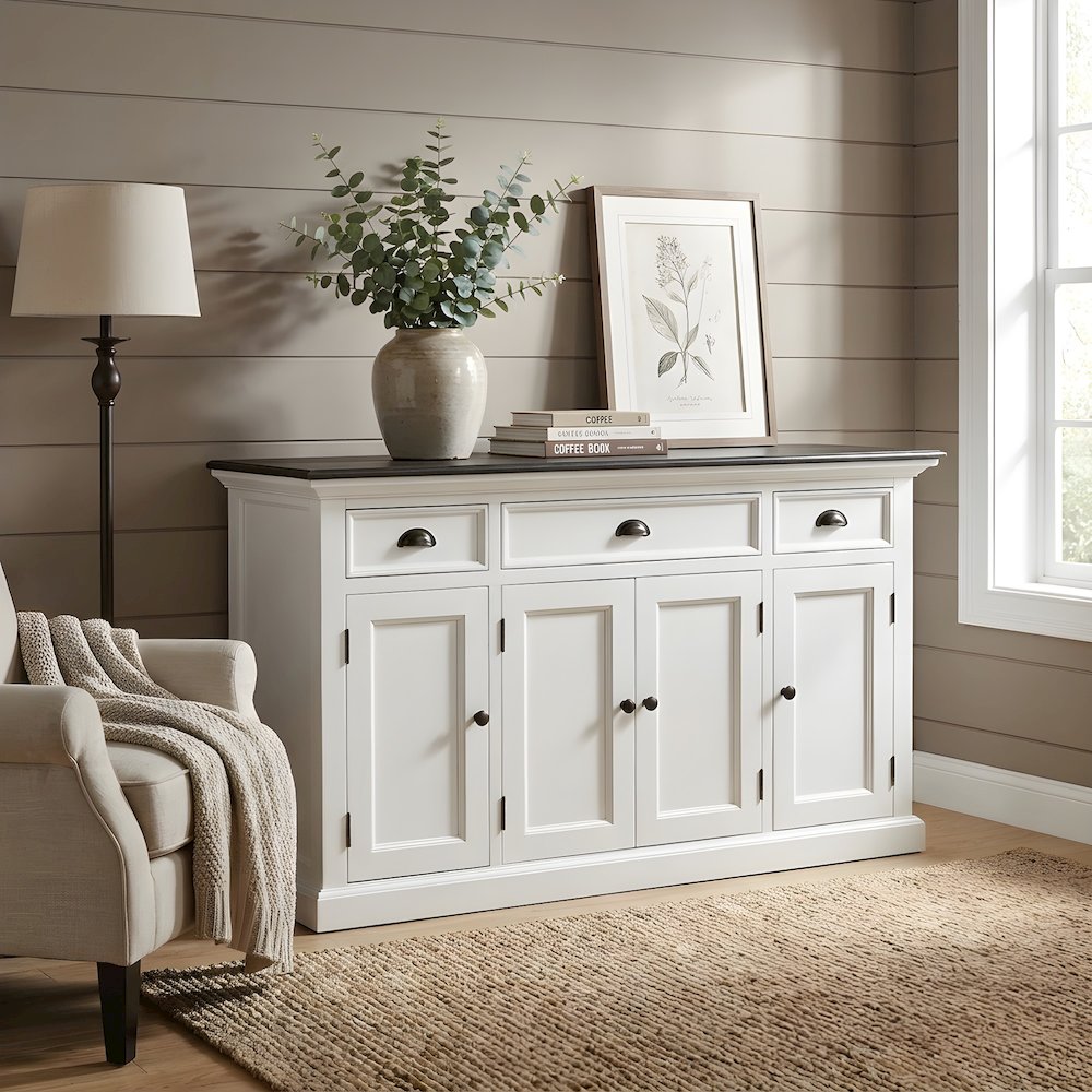 Mahogany Veneer Kitchen Buffet Sideboard with Drawers and Storage Cabinet