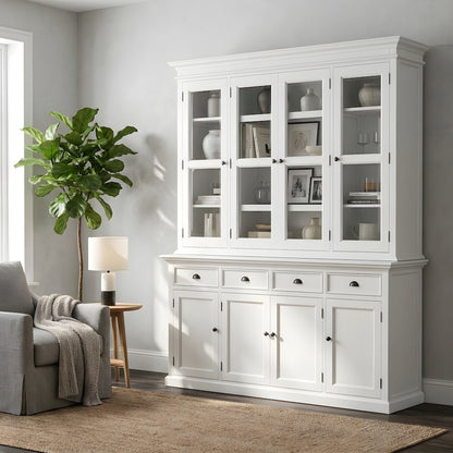 Mahogany Dining Hutch with Bevelled Glass Doors, 4 Drawers and Buffet Cabinet
