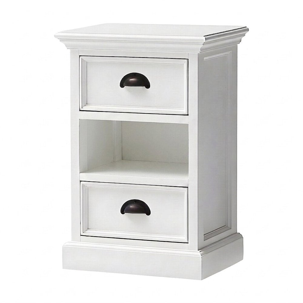 Mahogany Rattan Storage Cabinet with Drawers and Open Shelf Bedside Organizer