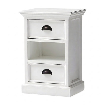 Mahogany Rattan Storage Cabinet with Drawers and Open Shelf Bedside Organizer