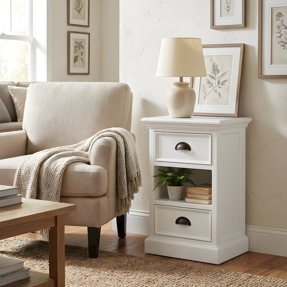 Mahogany Rattan Storage Cabinet with Drawers and Open Shelf Bedside Organizer
