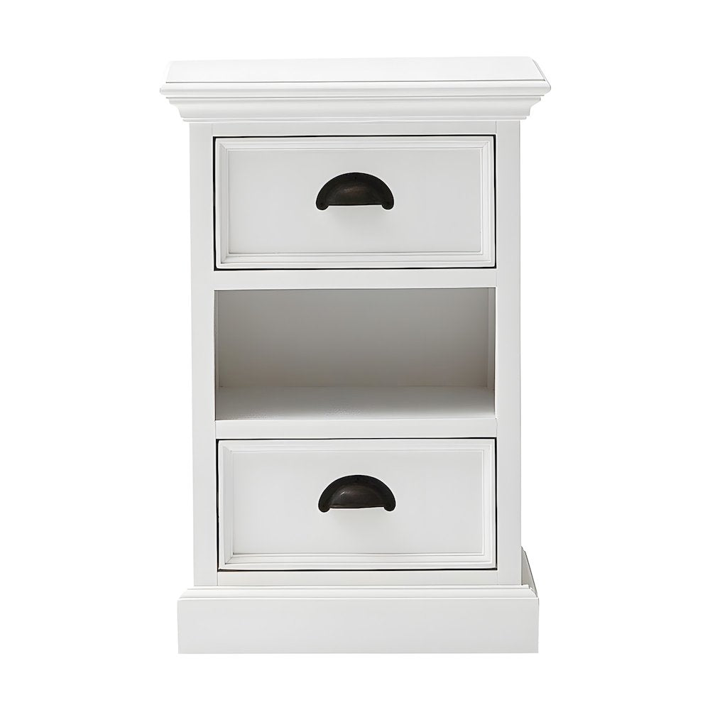 Mahogany Rattan Storage Cabinet with Drawers and Open Shelf Bedside Organizer