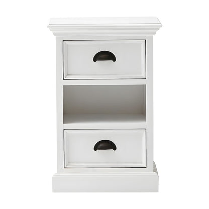 Mahogany Rattan Storage Cabinet with Drawers and Open Shelf Bedside Organizer