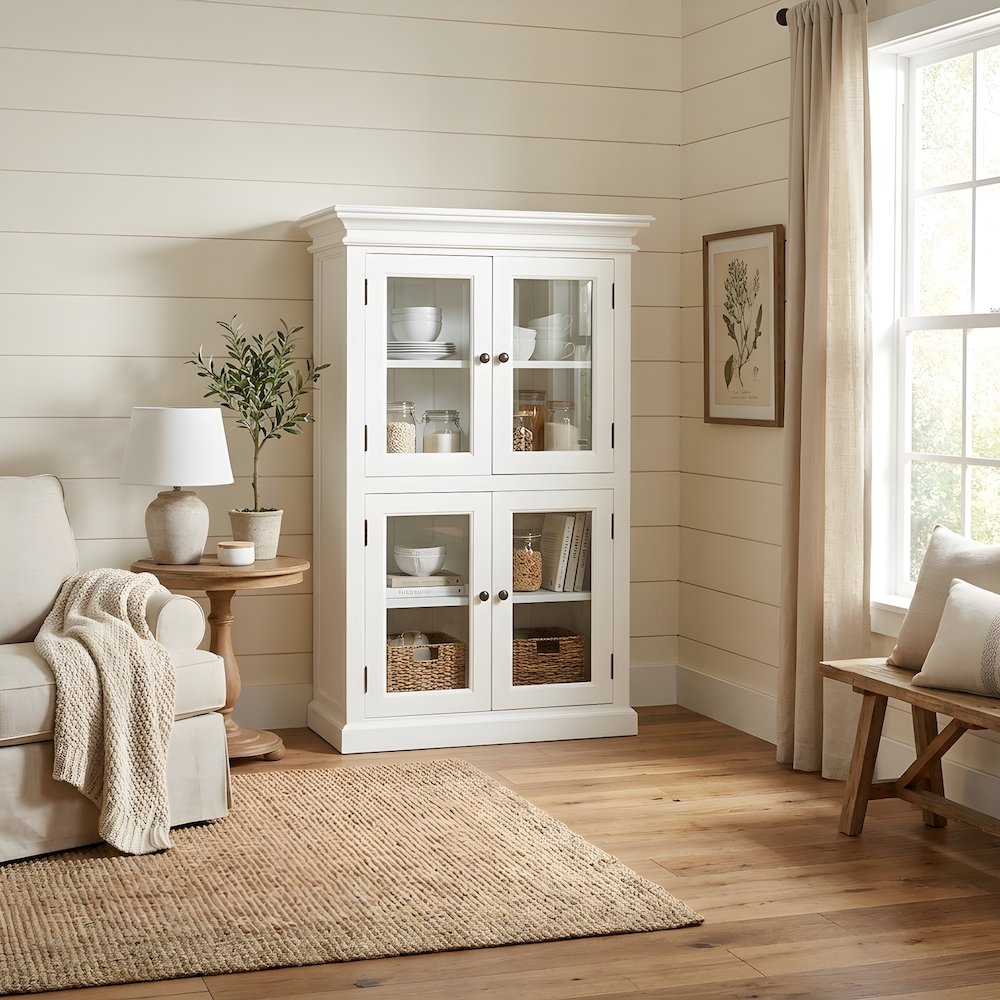 Mahogany Pantry Cabinet with Bevelled Glass Doors and Antique Brass Hardware