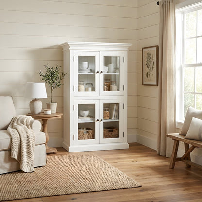Mahogany Pantry Cabinet with Bevelled Glass Doors and Antique Brass Hardware