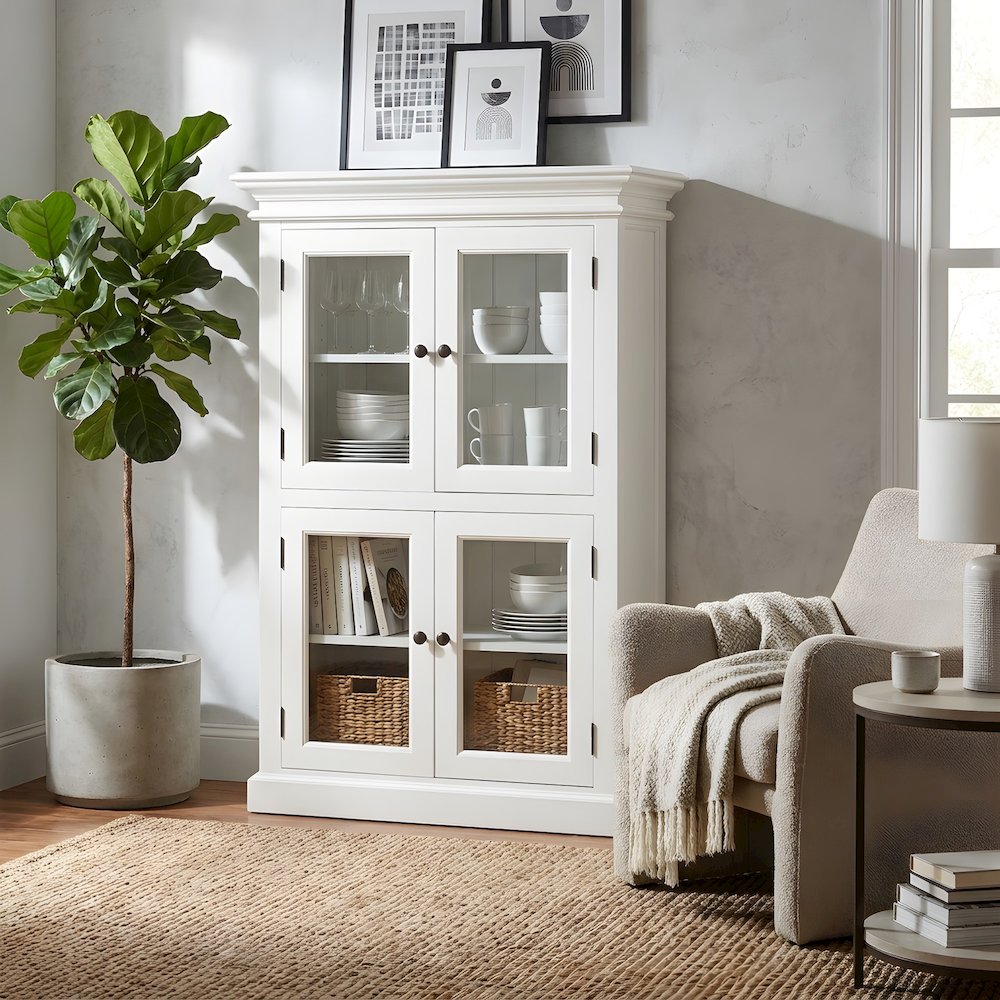Mahogany Pantry Cabinet with Bevelled Glass Doors and Antique Brass Hardware