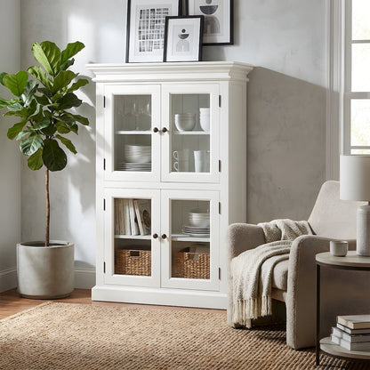 Mahogany Pantry Cabinet with Bevelled Glass Doors and Antique Brass Hardware