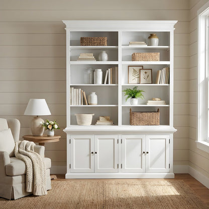 Mahogany Double-Bay Storage Hutch with Adjustable Shelves and Brass Hardware