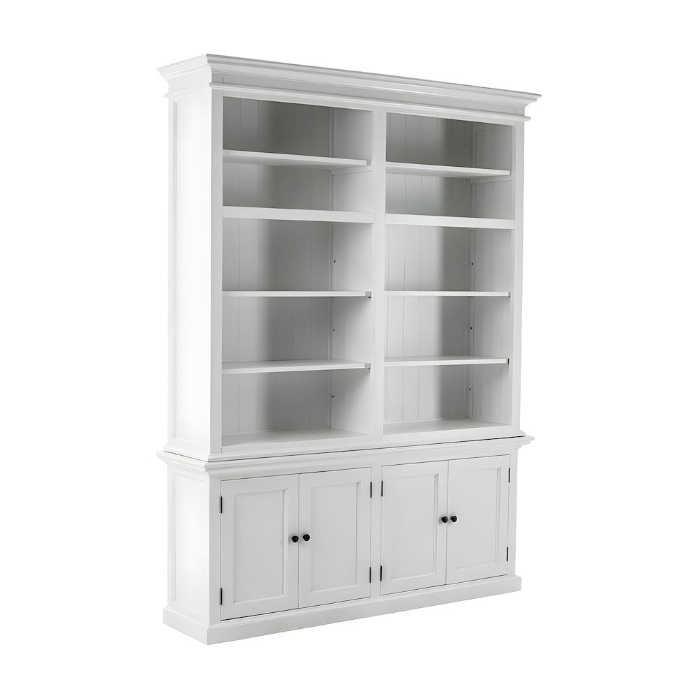 Mahogany Double-Bay Storage Hutch with Adjustable Shelves and Brass Hardware