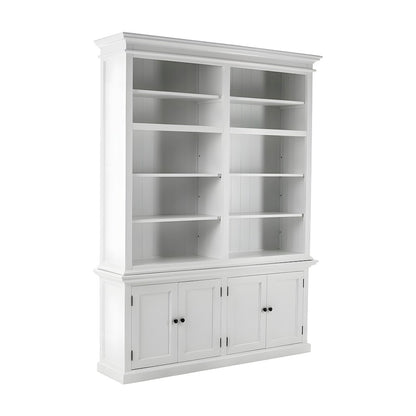 Mahogany Double-Bay Storage Hutch with Adjustable Shelves and Brass Hardware