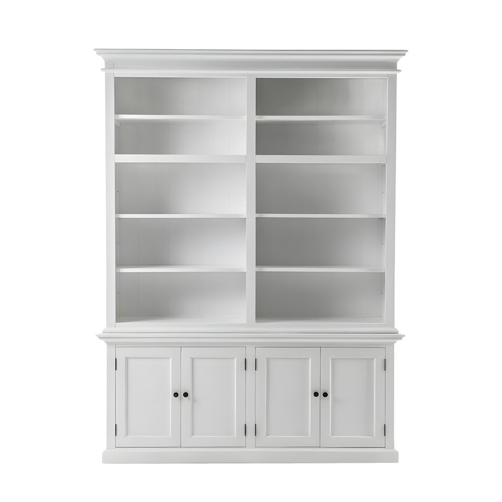 Mahogany Double-Bay Storage Hutch with Adjustable Shelves and Brass Hardware