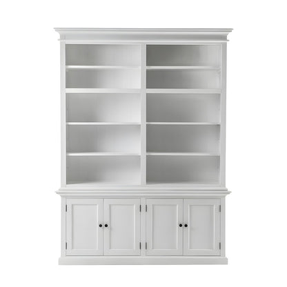 Mahogany Double-Bay Storage Hutch with Adjustable Shelves and Brass Hardware