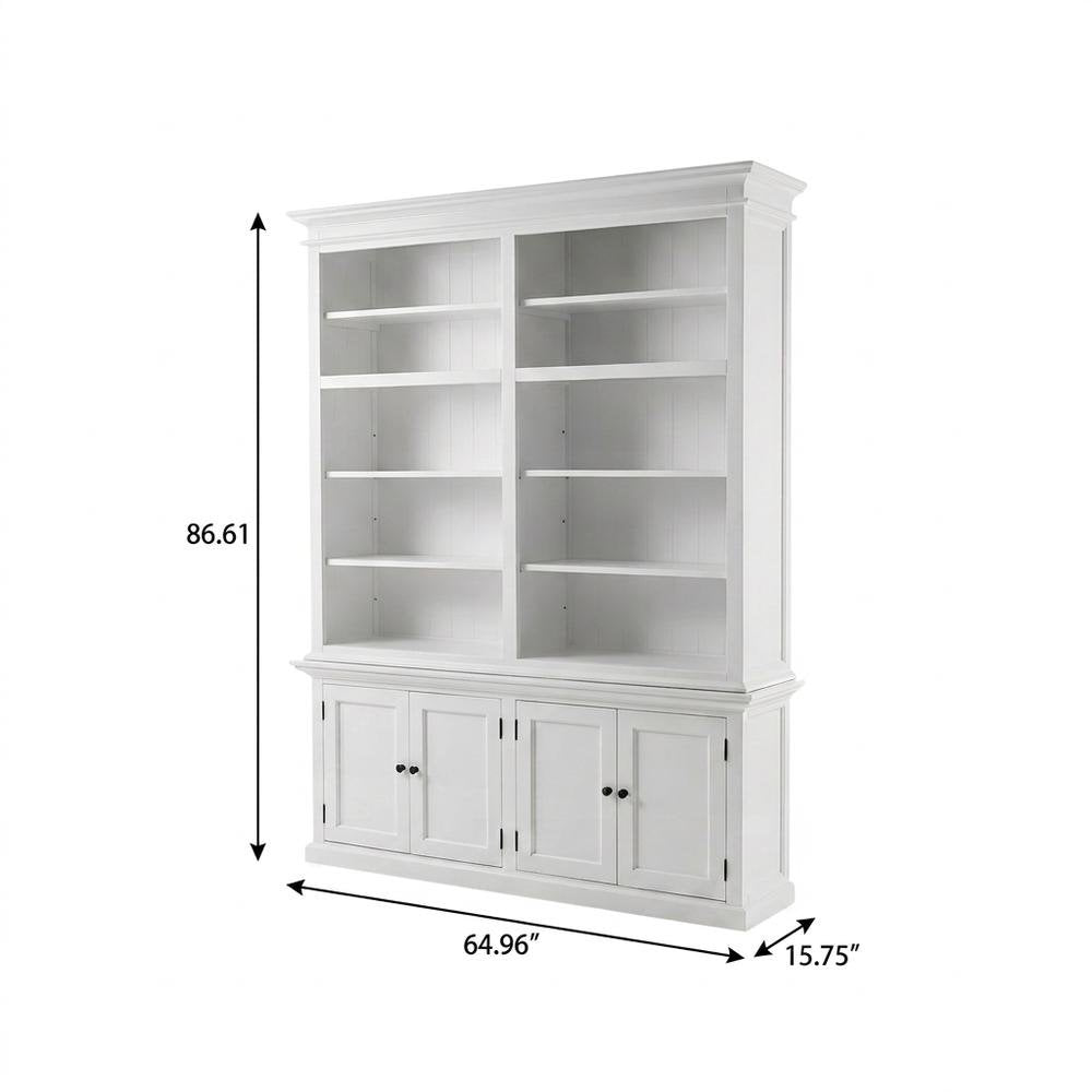 Mahogany Double-Bay Storage Hutch with Adjustable Shelves and Brass Hardware