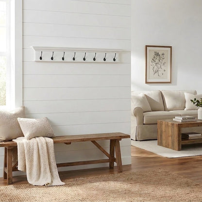 Mahogany Wall Coat Rack with Hat Shelf, French Cleat Hanger and Brass Hooks