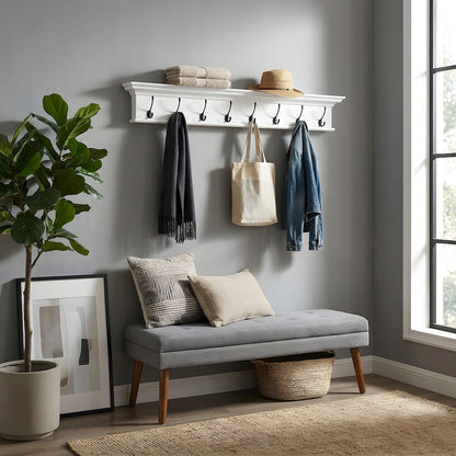 Mahogany Wall Coat Rack with Hat Shelf, French Cleat Hanger and Brass Hooks