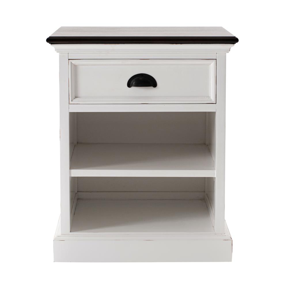 Distressed White and Deep Brown Bedside Storage Table, Belen Kox