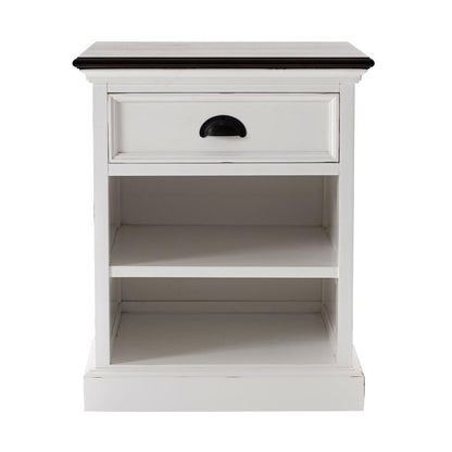 Distressed White and Deep Brown Bedside Storage Table, Belen Kox