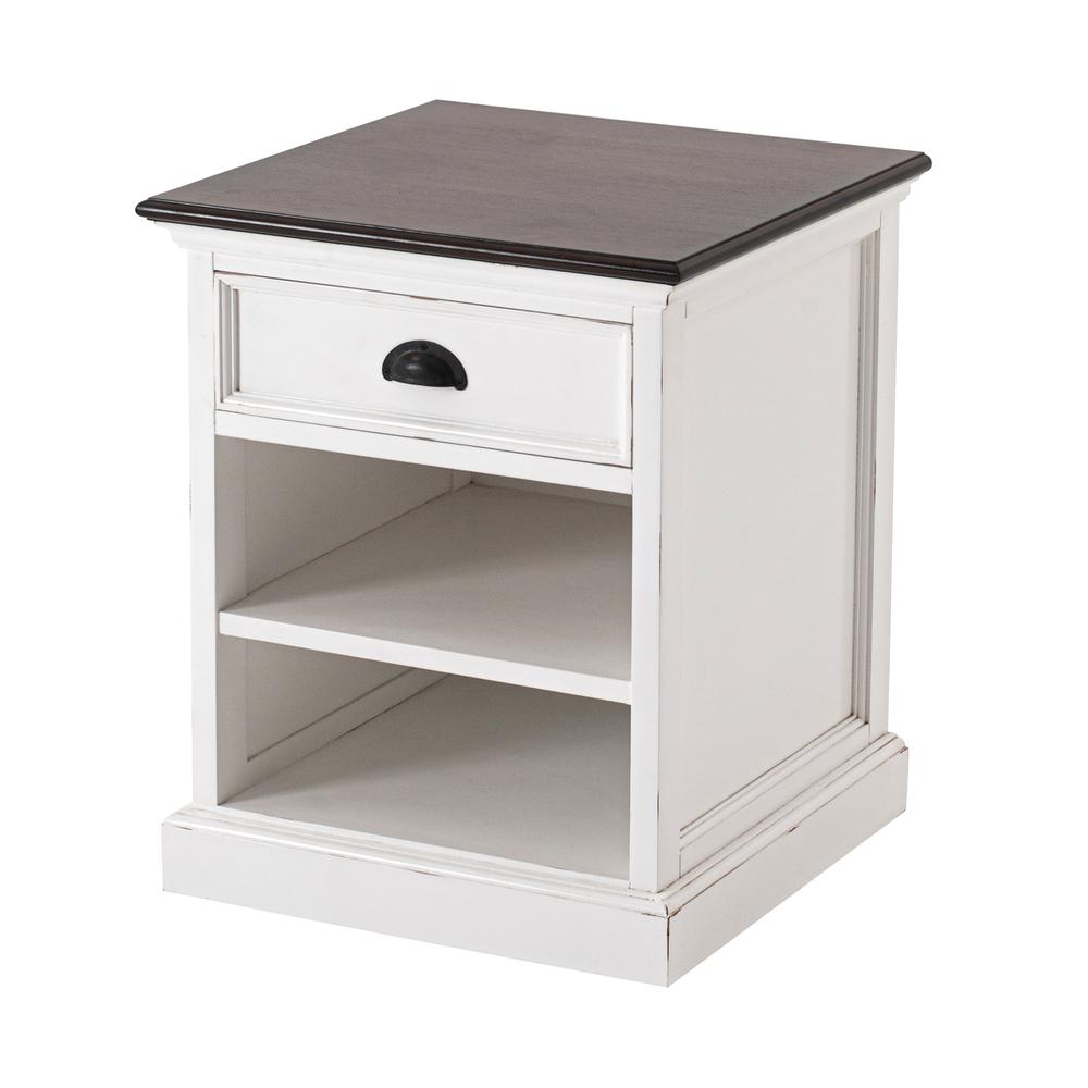 Distressed White and Deep Brown Bedside Storage Table, Belen Kox