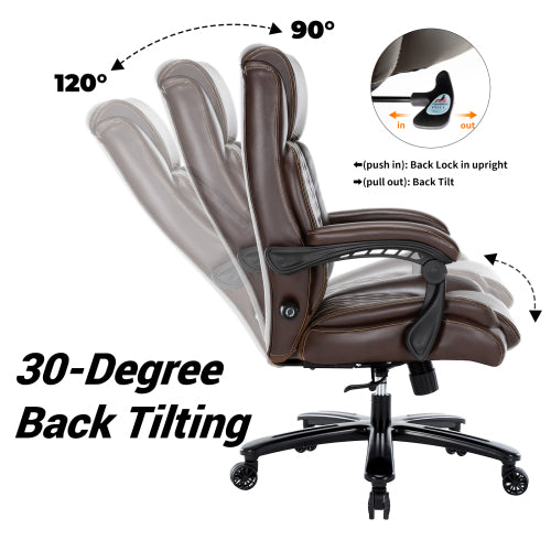 Executive Office Chair - 400lbs Heavy Duty Office Chair, Wide Seat Bonded Leather Office Chair with 30-Degree Back Tilt & Lumbar Support (Brown)