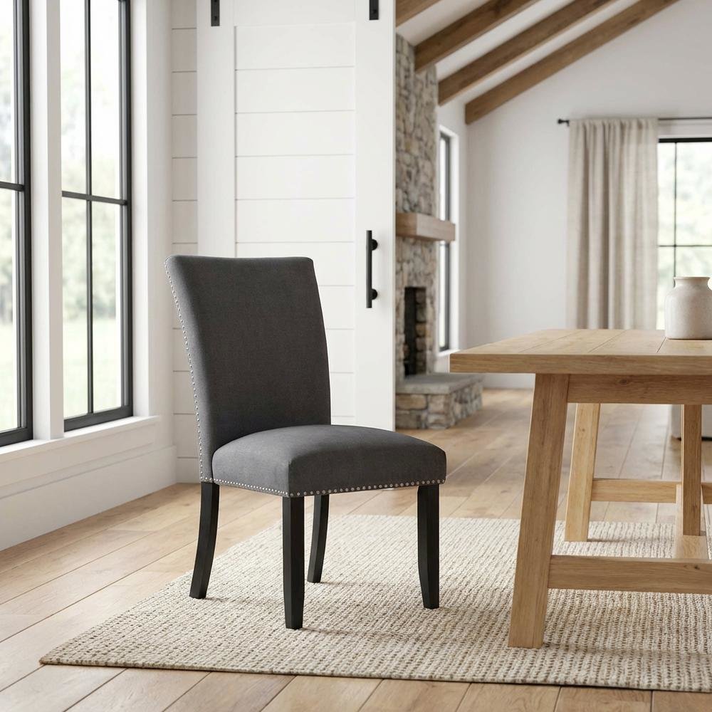 Upholstered Side Chair, Polyester Accent Chair for Dining Room,Gray, Set of 2
