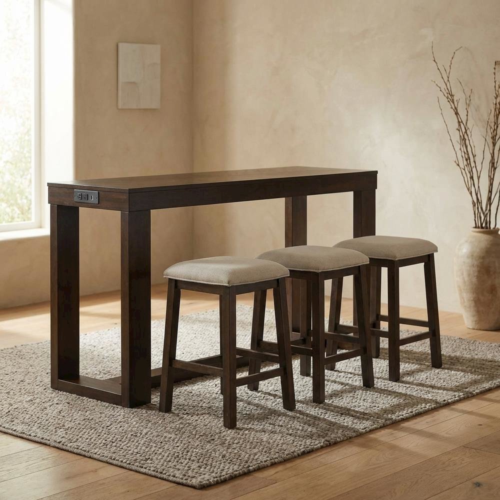 Solid Wood Square Pub Table, Stools Traditional Counter Height Bar Table