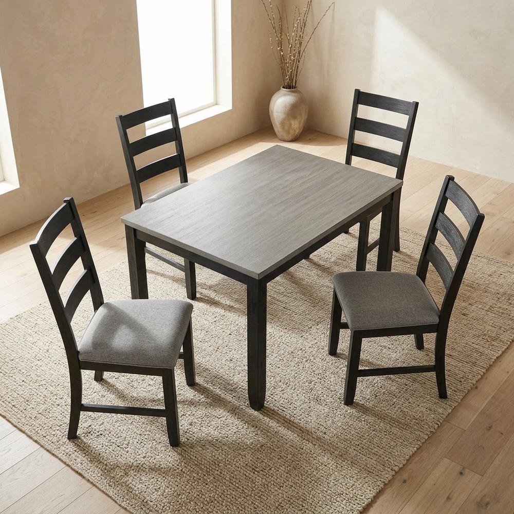 Farmhouse 5-Piece Dining Set, Polyester Upholstered Chairs for Dining Room