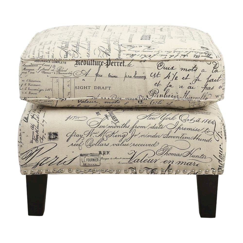 Upholstered Script Ottoman, Traditional Accent Footstool for Living Room,Brown
