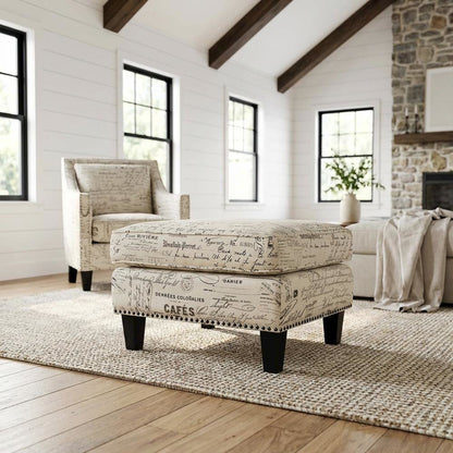 Upholstered Script Ottoman, Traditional Accent Footstool for Living Room,Brown