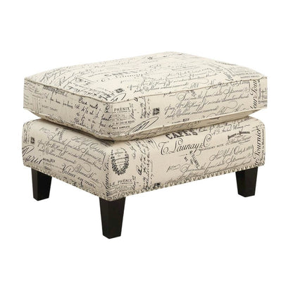 Upholstered Script Ottoman, Traditional Accent Footstool for Living Room,Brown