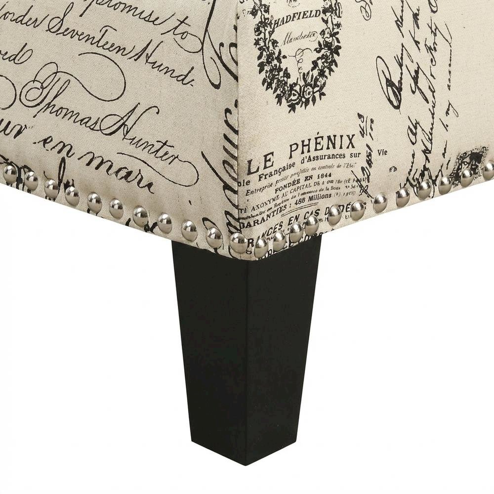 Upholstered Script Ottoman, Traditional Accent Footstool for Living Room,Brown