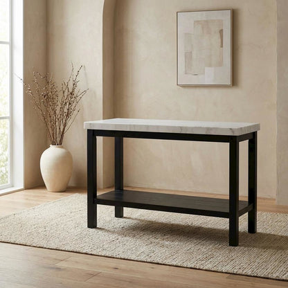 Rectangle Sofa Table, Marble Top, Transitional Console Table,Living Room,White