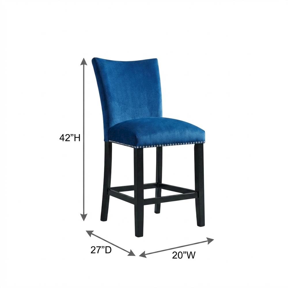 Velvet Upholstered Counter Stool, Glam Accent Chair for Kitchen Dining,Blue