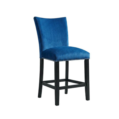 Velvet Upholstered Counter Stool, Glam Accent Chair for Kitchen Dining,Blue